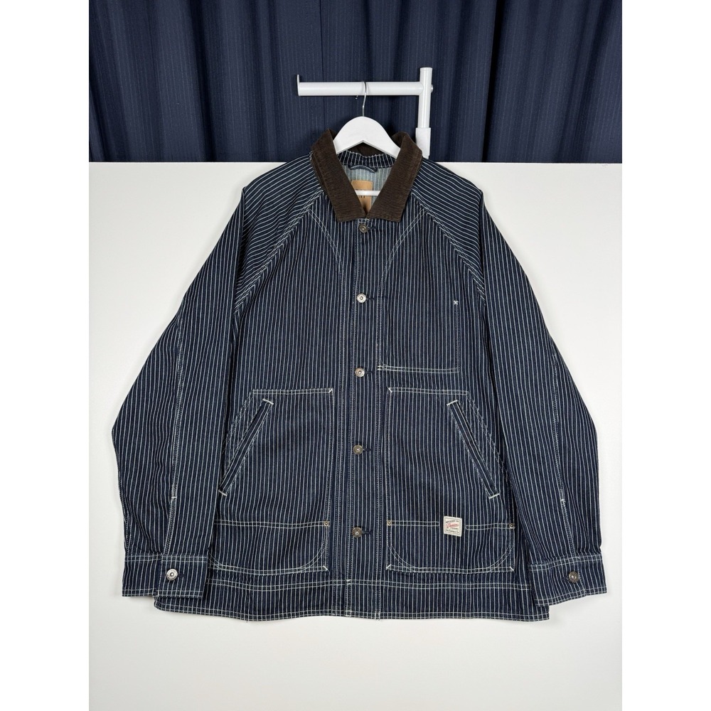GAP Denim Striped Chore Jacket - Men's XL Oversized - Indigo Blue White Striped
